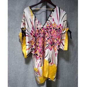 bebe Multicolor Abstract Print Kimono Sleeve Top Small